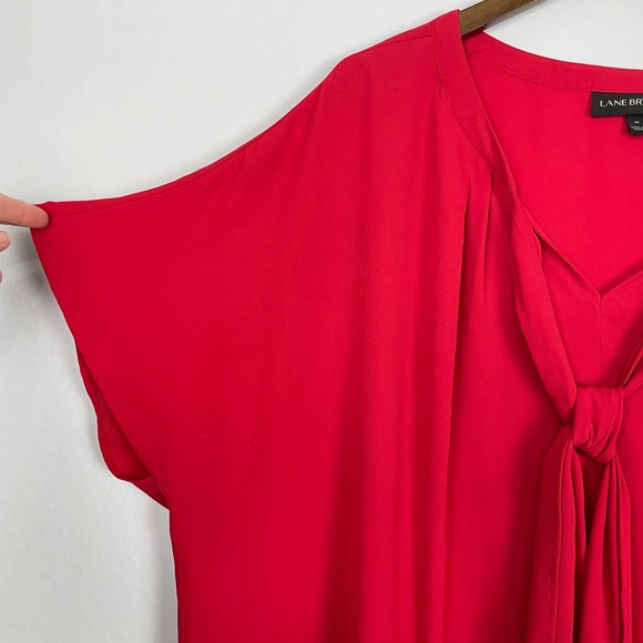 Lane Bryant | Red Neck Tie Dolman Sleeve Lightweight Sheer Career Blouse - Picture 3 of 7